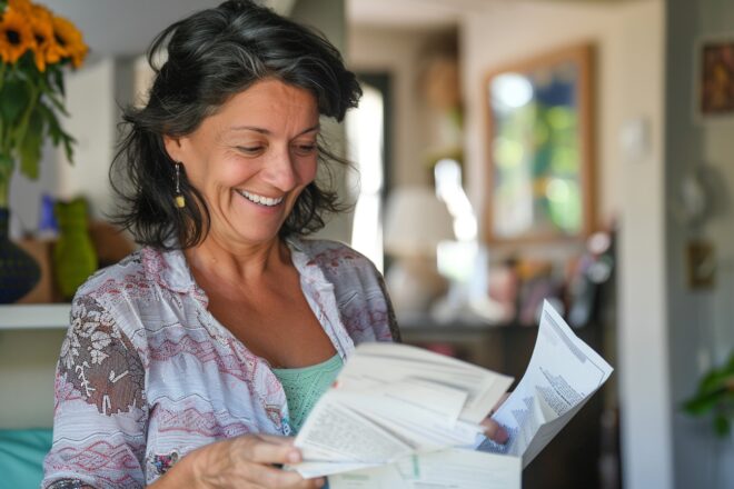 Image d'illustration. Une femme reçoit une bonne nouvelle par courrier.