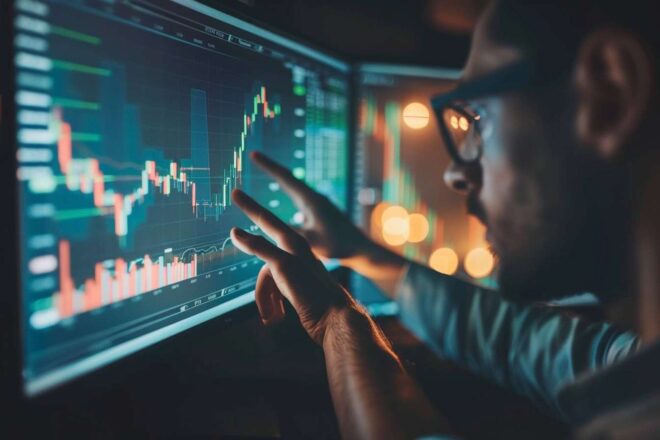 Image d'illustration. Un homme étudie le cours de la bourse