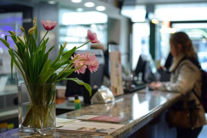 Image d'illustration. Comptoir de banque avec options d épargne