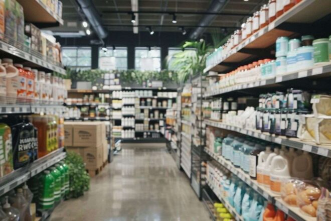 Vue de l allée avec articles ménagers en magasin