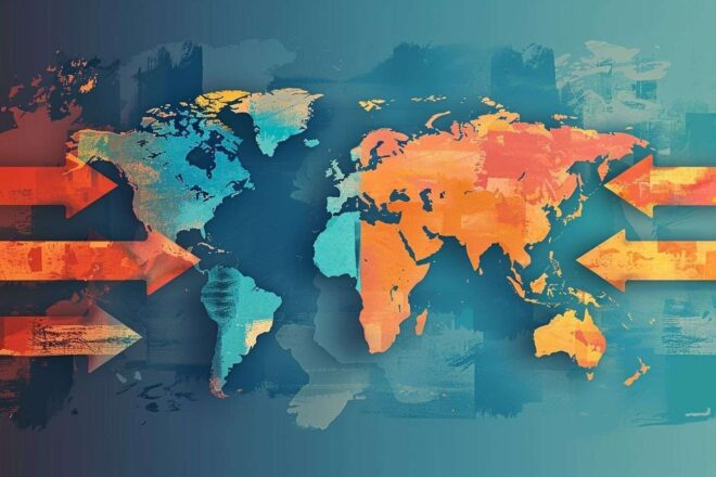 Carte du monde avec flèches sur taxes d importation