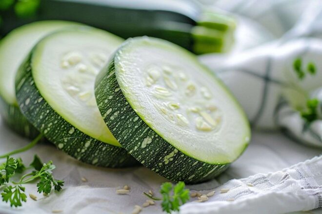 Image d'illustration. Tranches de courgettes aux herbes