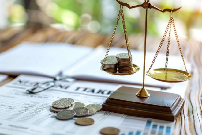 Image d'illustration. Balance représentant impôt sur revenu