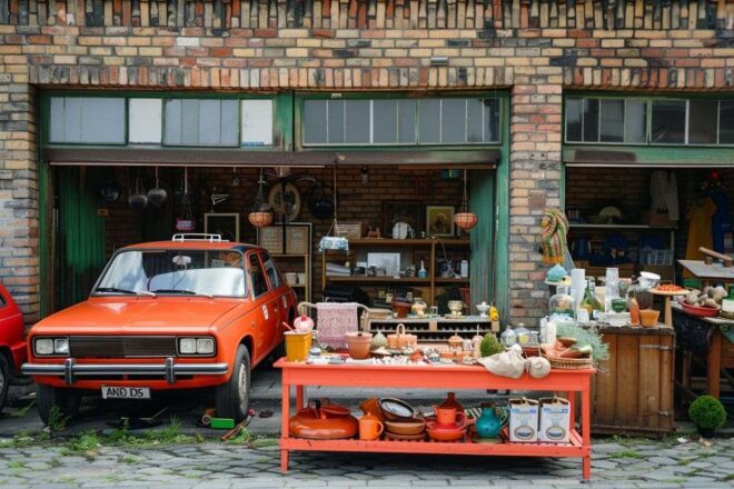 Image d'illustration. Vide-grenier devant un garage