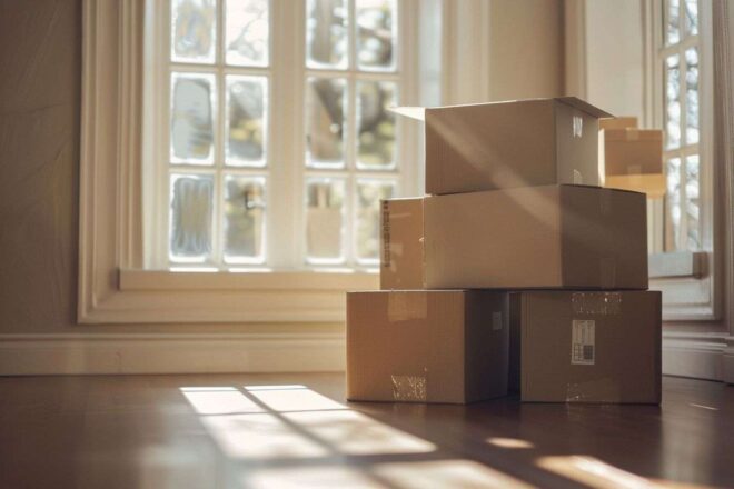 Image d'illustration. Piles de cartons de déménagement