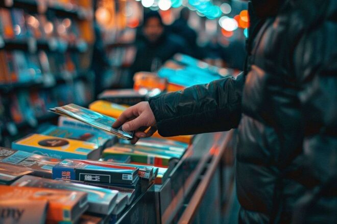 Image d'illustration. Sélection d un livre dans une librairie animée