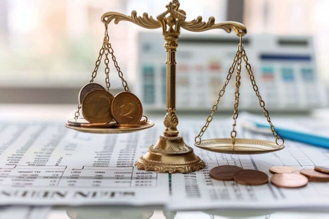 Image d'illustration. Balance représentant impôt sur revenu