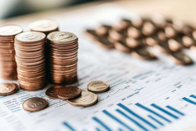 Image d'illustration. Pièces de monnaie et rapport financier sur les inégalités de richesse