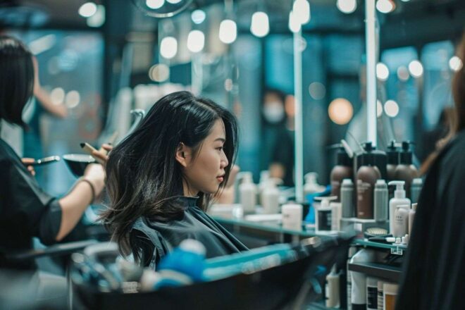 Image d'illustration. Station de coiffure avec grand miroir