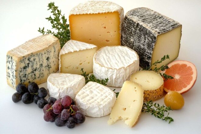 Plateau de fromages artistiquement arrangé