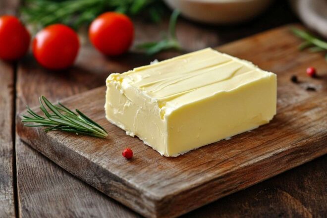 Gros plan d un bloc de beurre crémeux