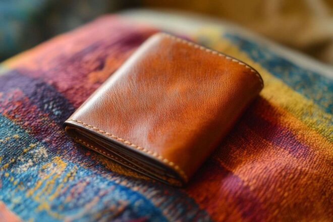 Porte monnaie élégant sur tissu coloré