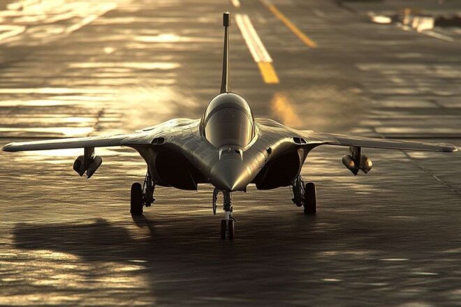 Rafale en gros plan sur piste avec design élégant et moteurs performants.