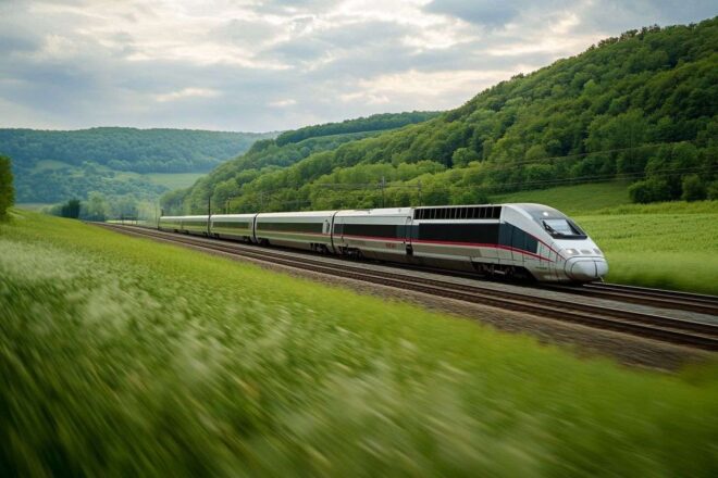 Tgv rapide à travers la campagne française