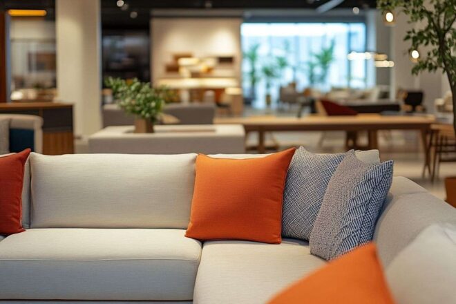 Mobilier raffiné exposé en magasin lumineux