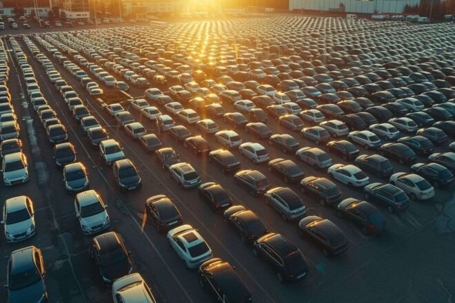 Vue aérienne d un parking d usine