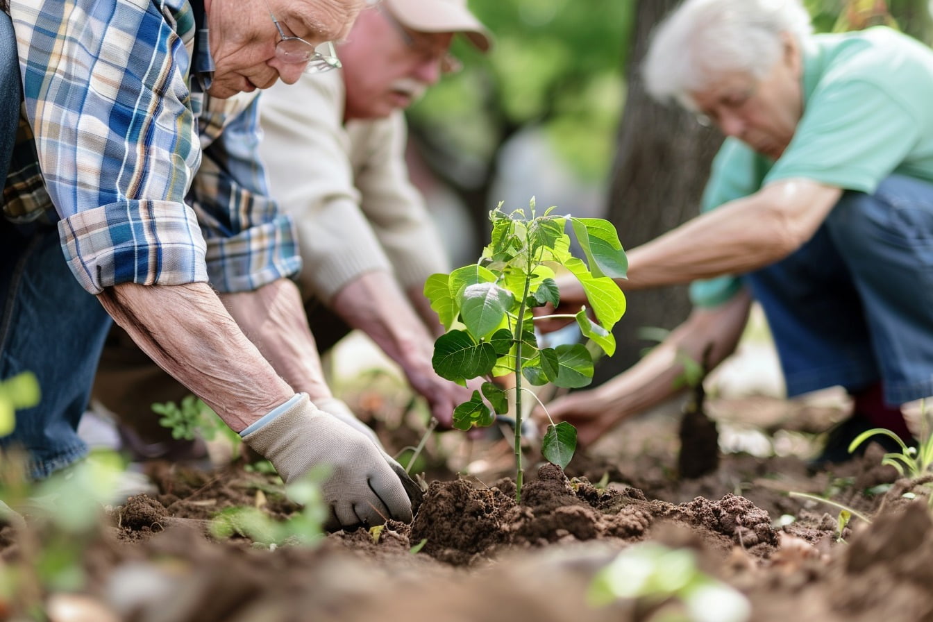 retraités plantant des arbres