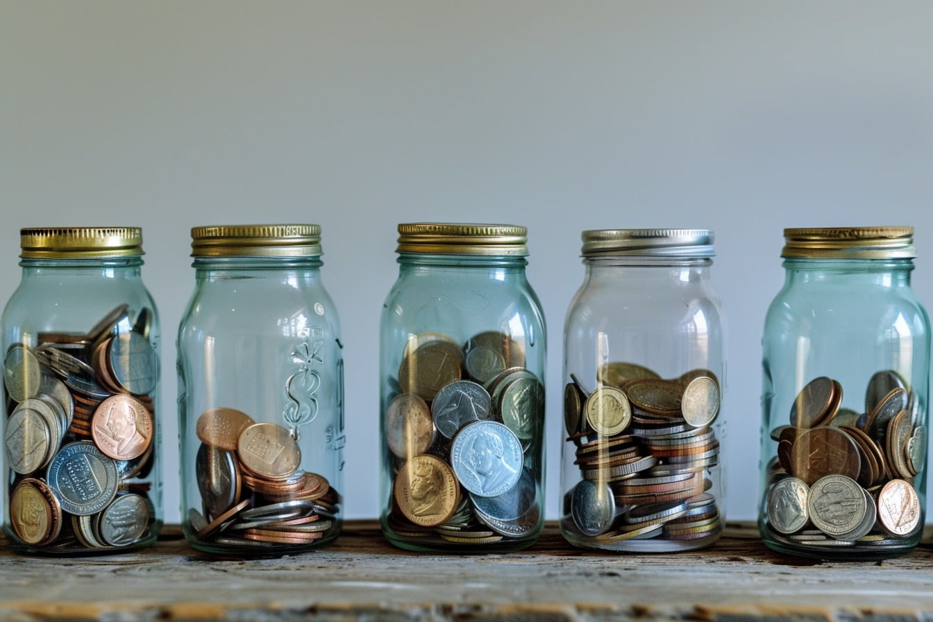Image d'illustration. Des bocaux en verres avec de la monnaie économisée