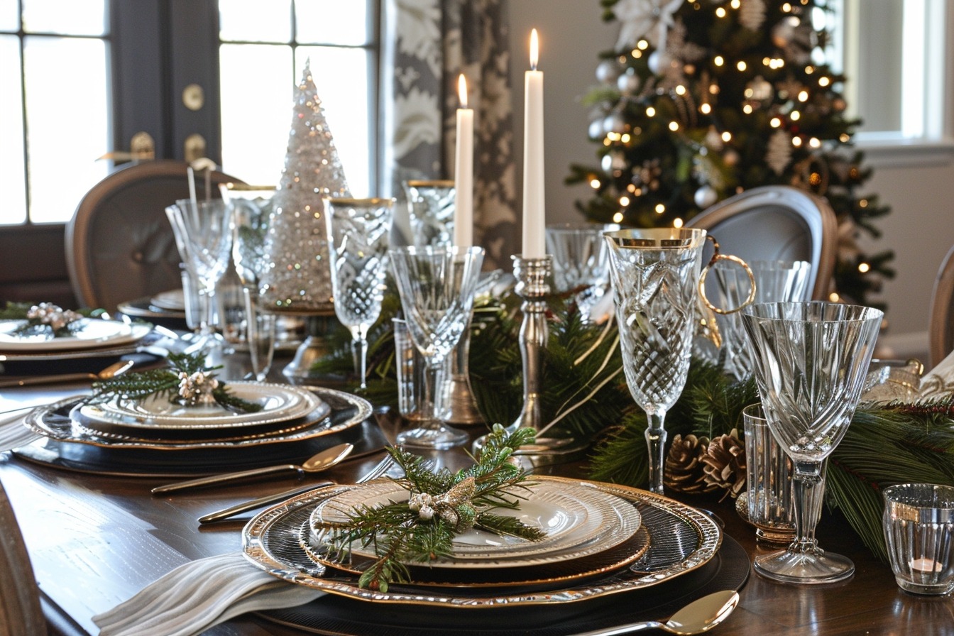 Image d'illustration. Table de Noël dressée de façon luxueuse.