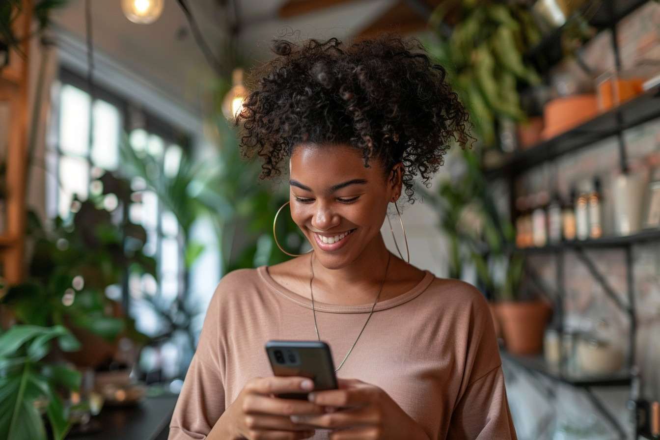 Femme téléphone smartphone sourire
