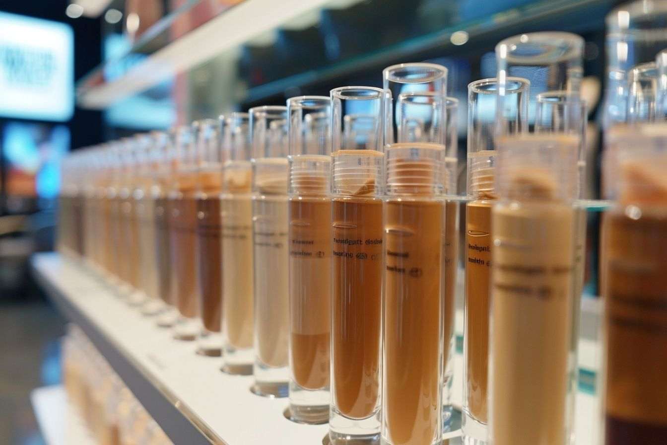 Tubes de fond de teint en magasin de beauté