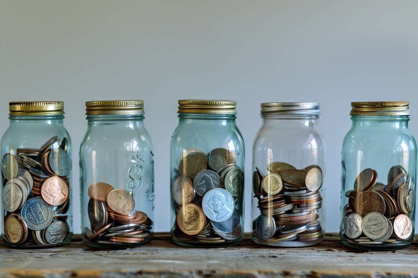 Image d'illustration. Des bocaux en verres avec de la monnaie économisée
