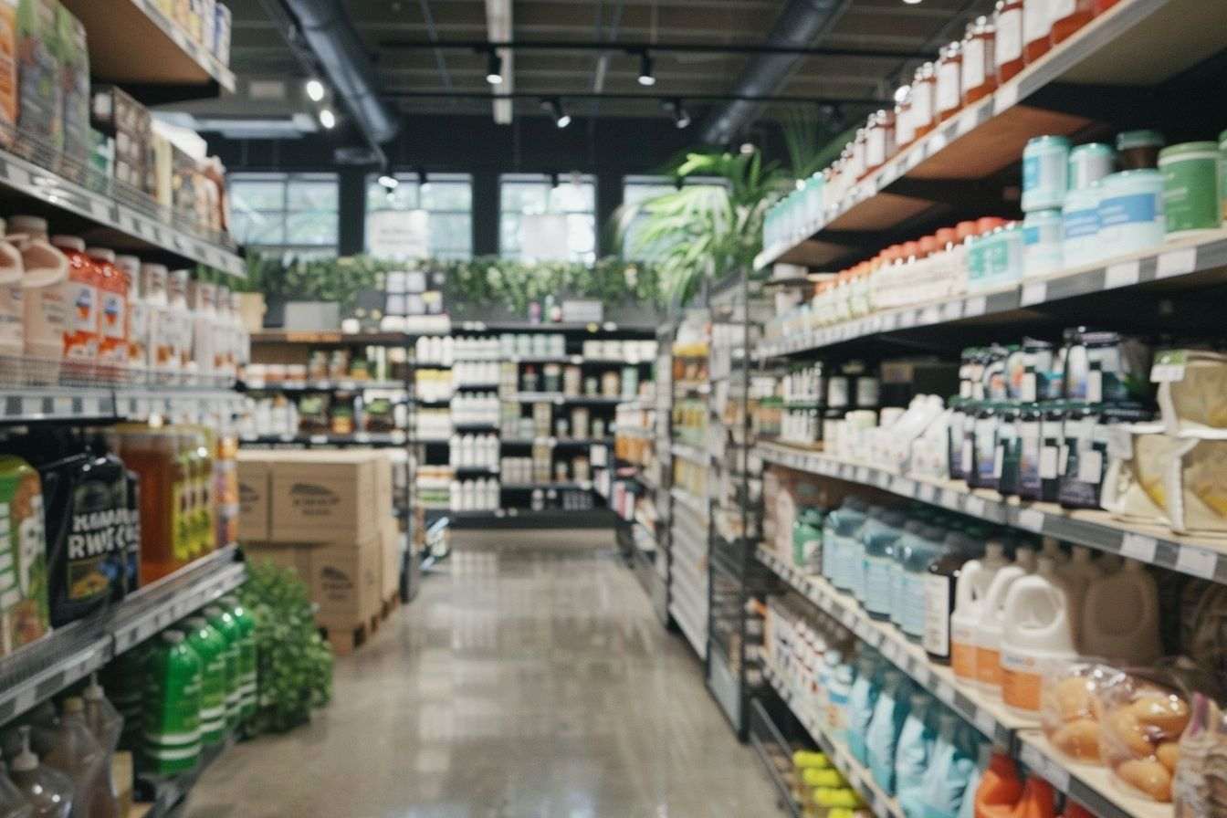 Vue de l allée avec articles ménagers en magasin