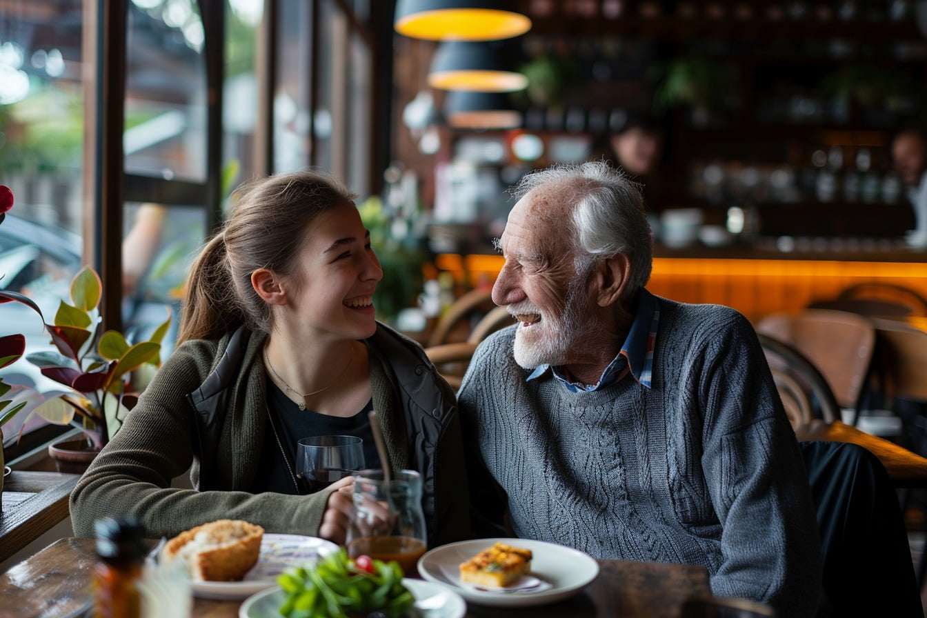 Image d'illustration. Un Grand-père et sa petite fille au restaurant