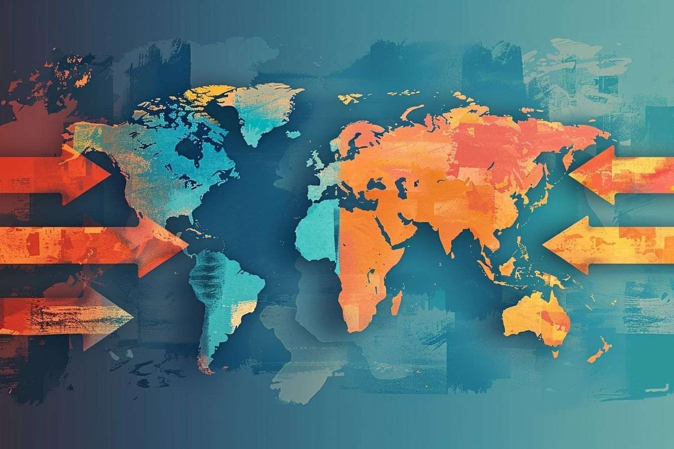 Carte du monde avec flèches sur taxes d importation