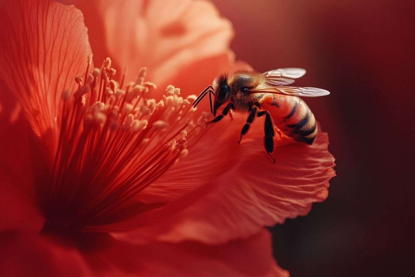 Image d'illustration. Abeille récoltant du pollen en macro