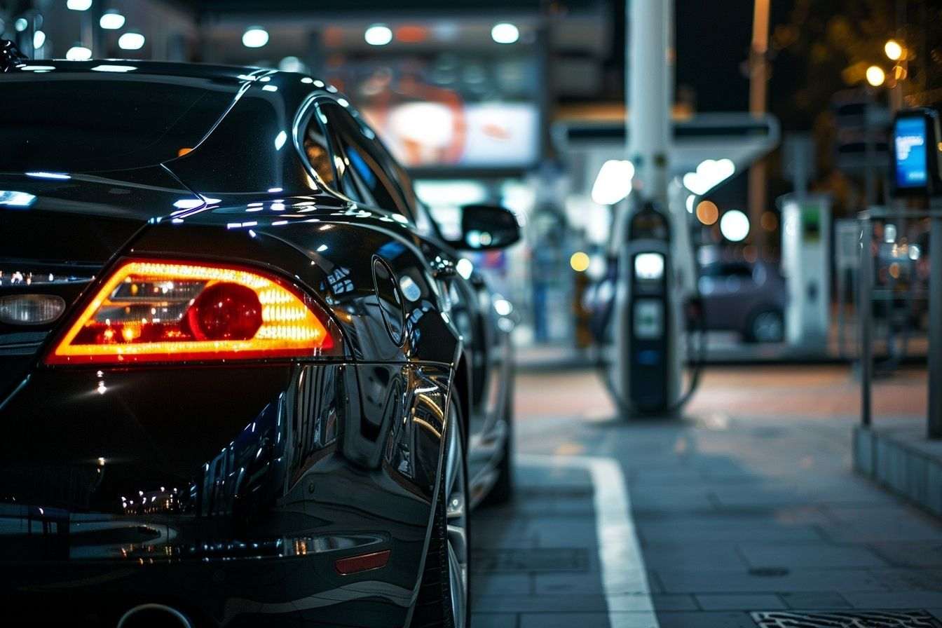 Vue sur une voiture élégante à la station service