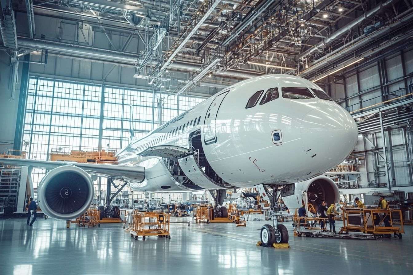 Image d'illustration. Assemblage d un airbus en hangar moderne