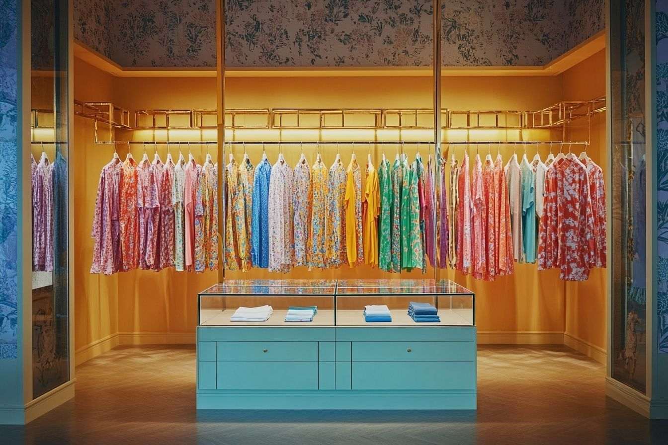 Image d'illustration. Éventail de vêtements colorés sur des portants élégants