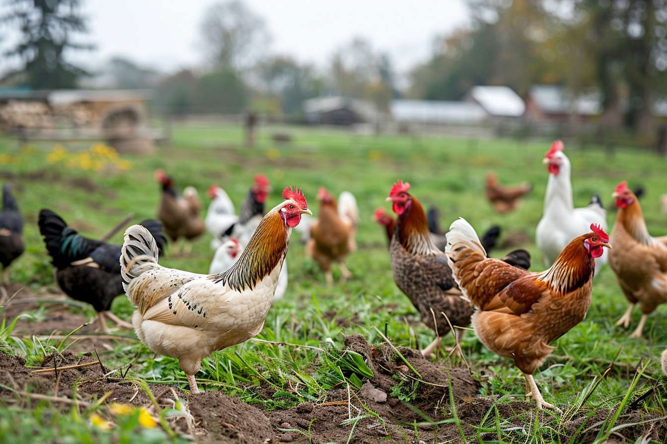 Image d'illustration. Poules coqs basse cour
