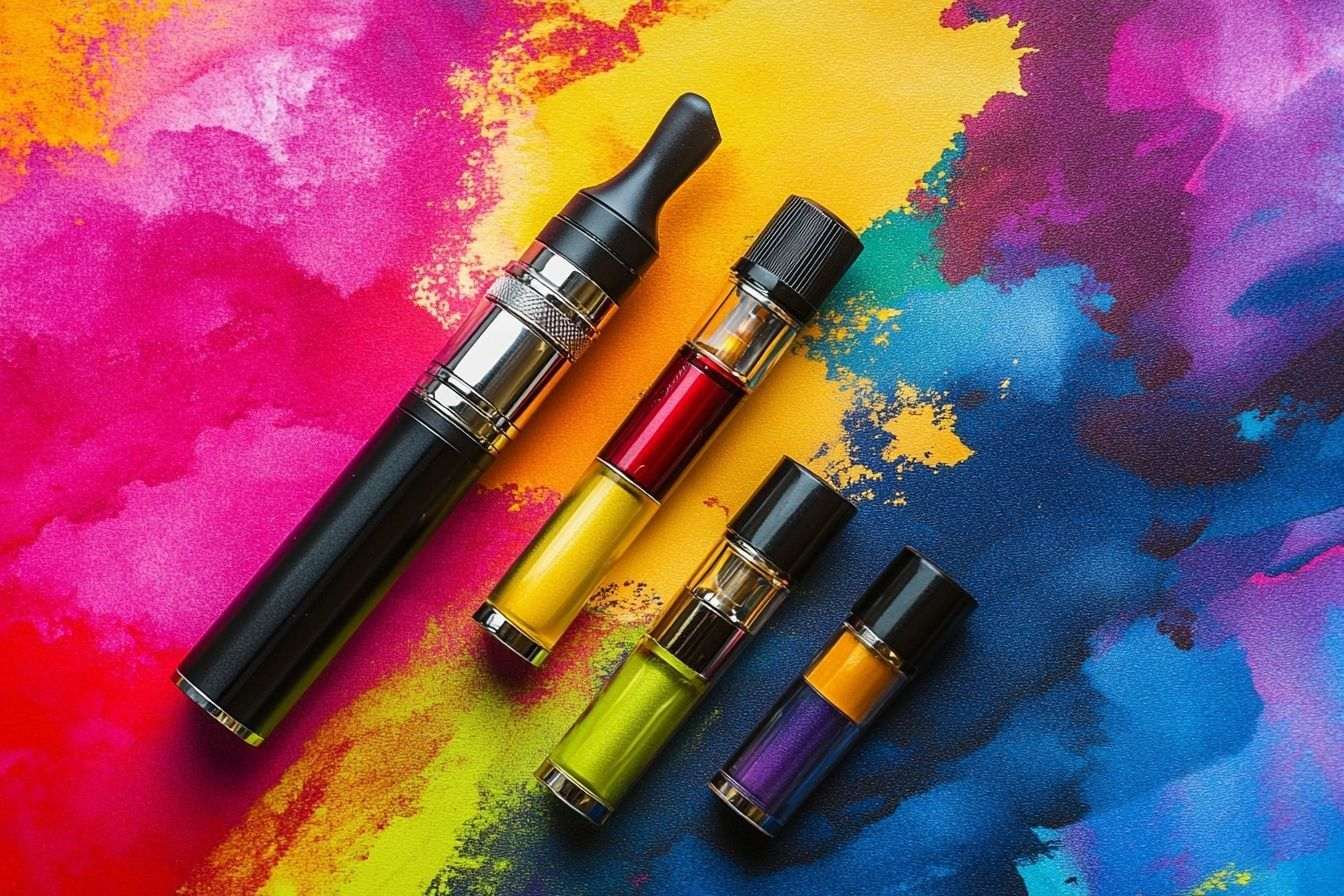 Image d'illustration. Arrangement artistique e cigarette et cartouches de saveurs