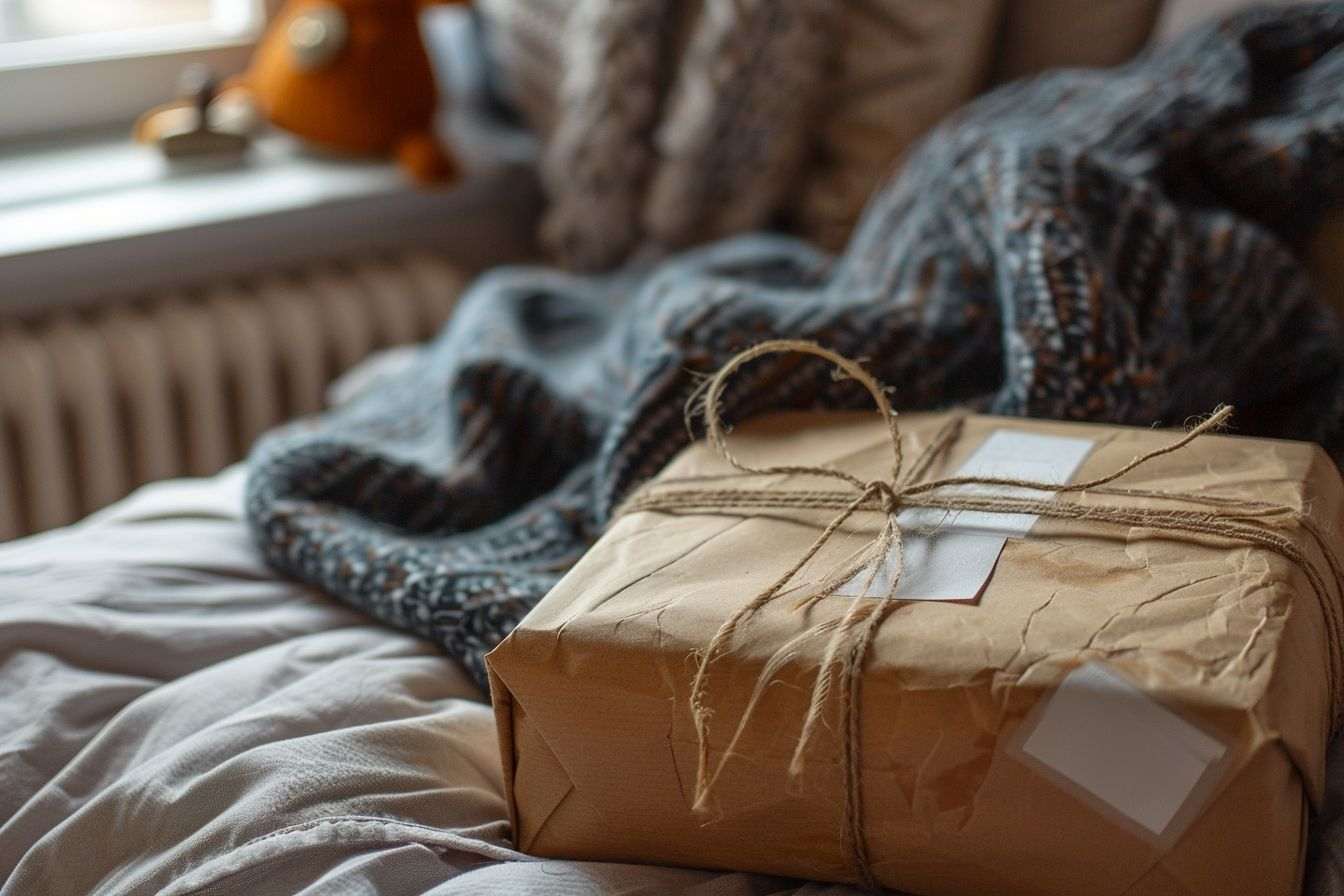 Colis soigneusement emballé avec étiquette
