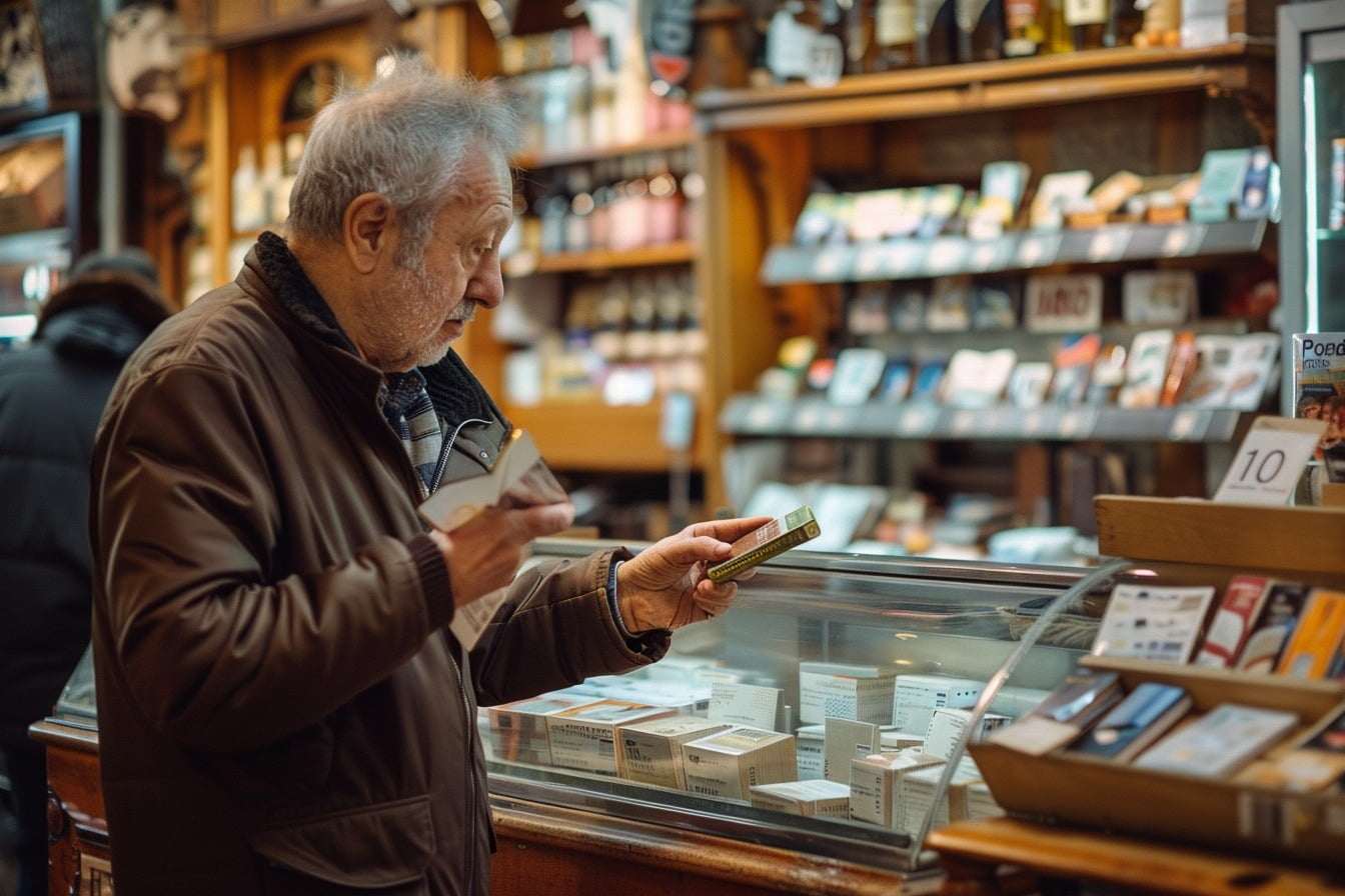 Homme dans un bureau de tabac