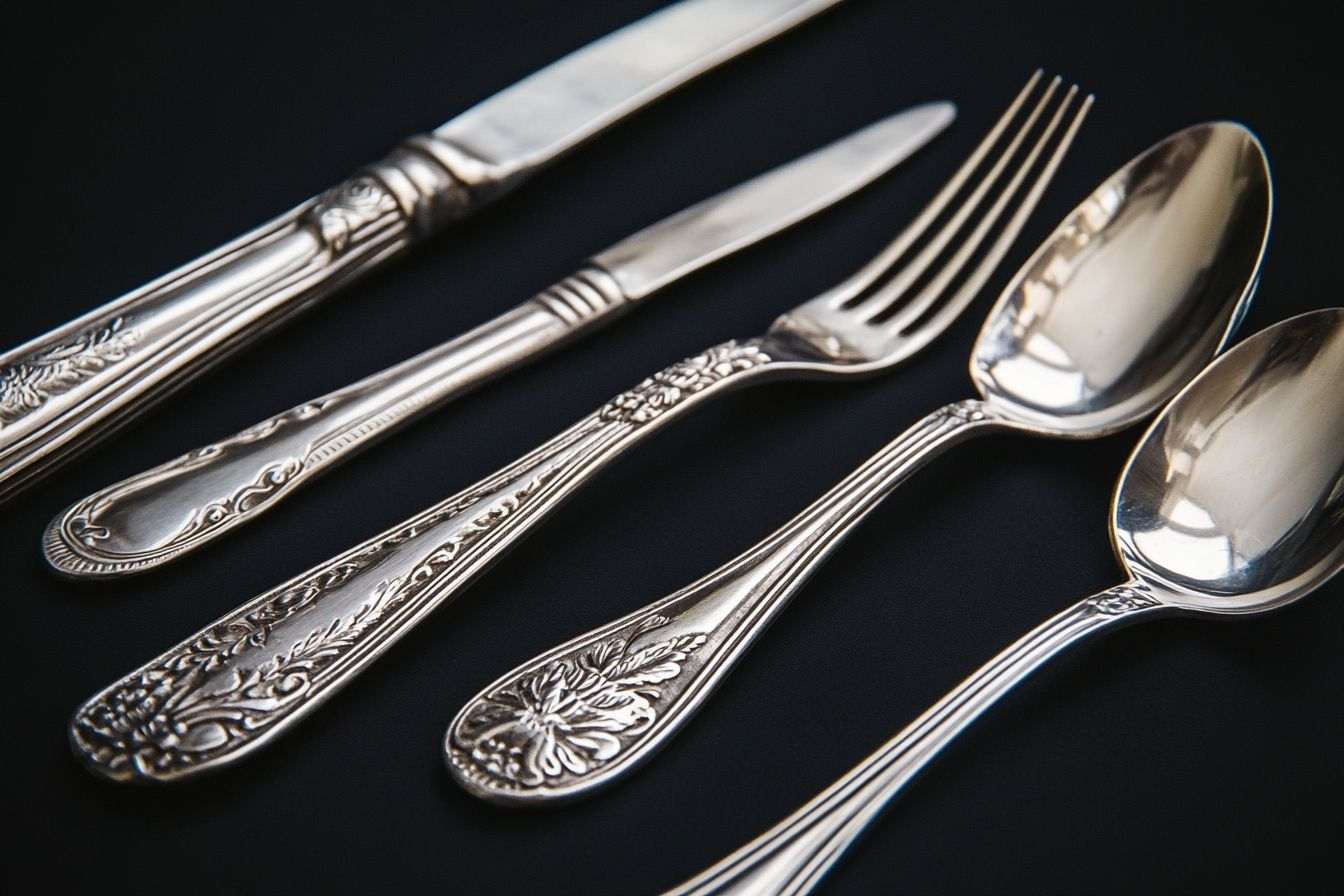 Arrangement artistique de couverts en argent