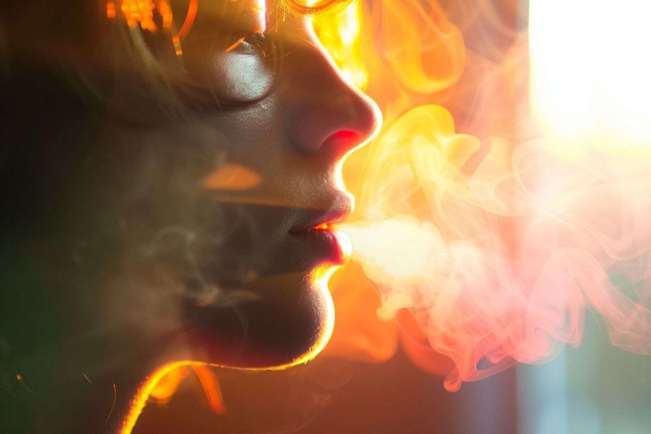 Gros plan d un adolescent exhalant de la vapeur