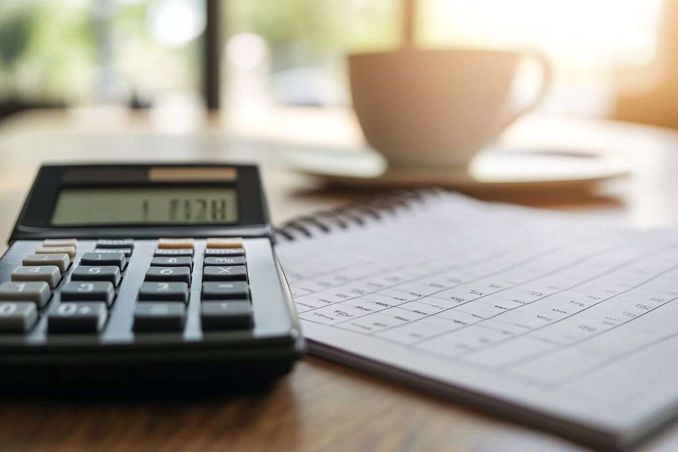 Calculatrice et bloc notes pour calcul des taxes foncières