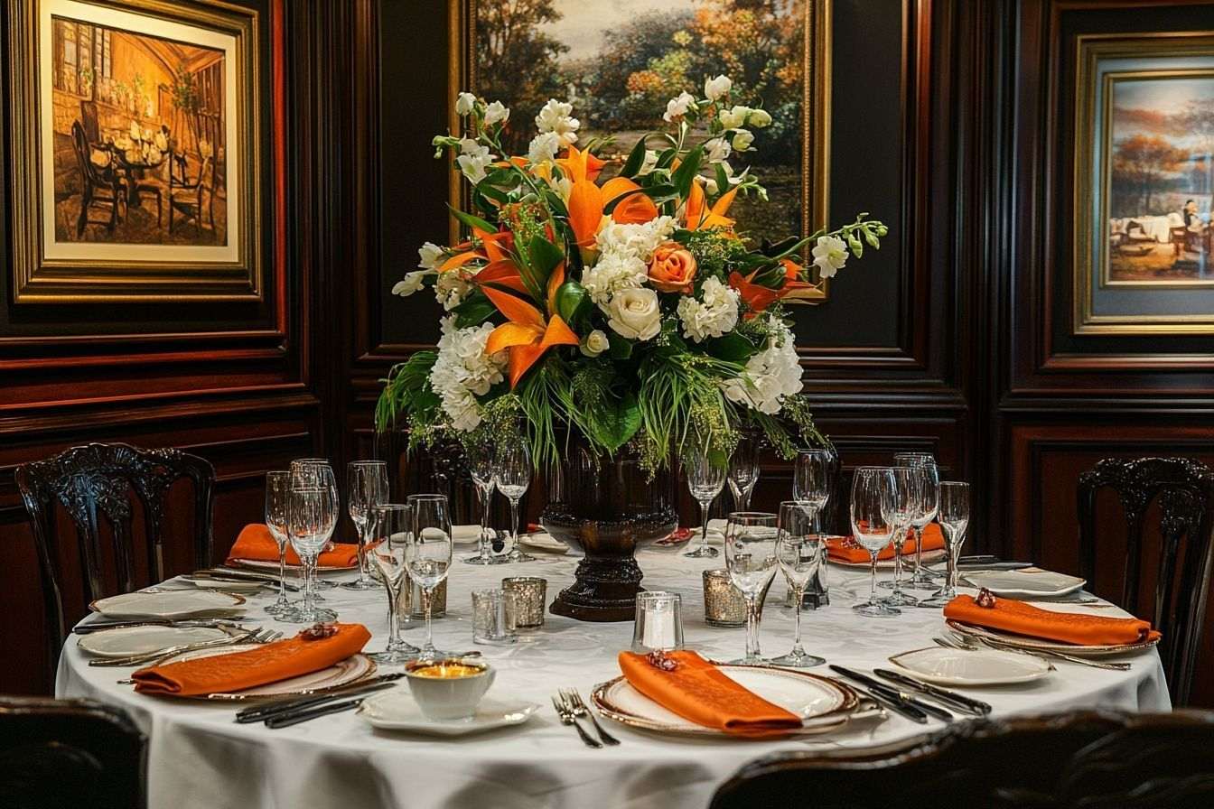 Élégante table dressée dans un restaurant étoilé michelin