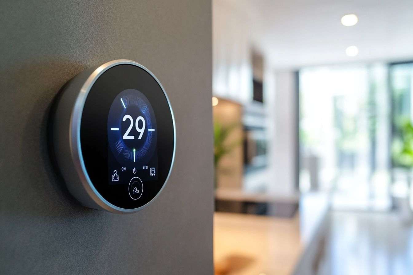 Gros plan d un thermostat intelligent affichant la consommation d énergie